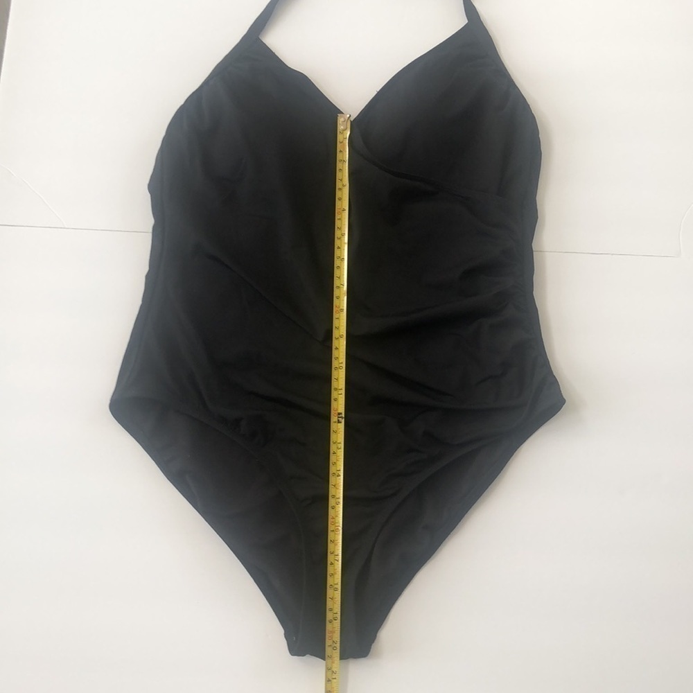 Apt 9 one piece swimsuit in black with v neckline and tie around straps on neck - Picture 3 of 9